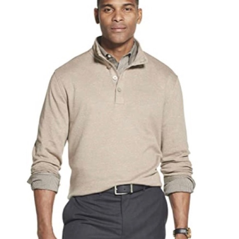 VAN HEUSEN Long sleeve jaspe button mock pullover
